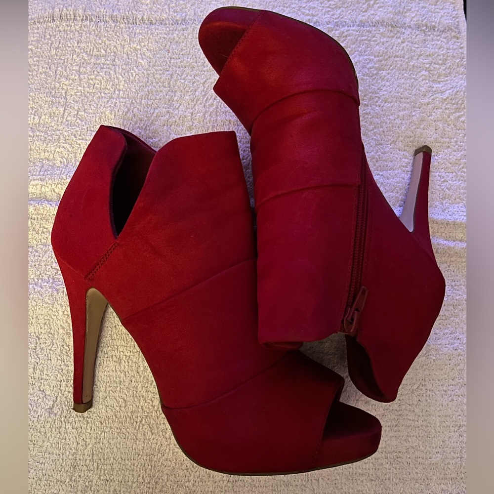 Fergalicious Red Ankle Booties with Suede Finish